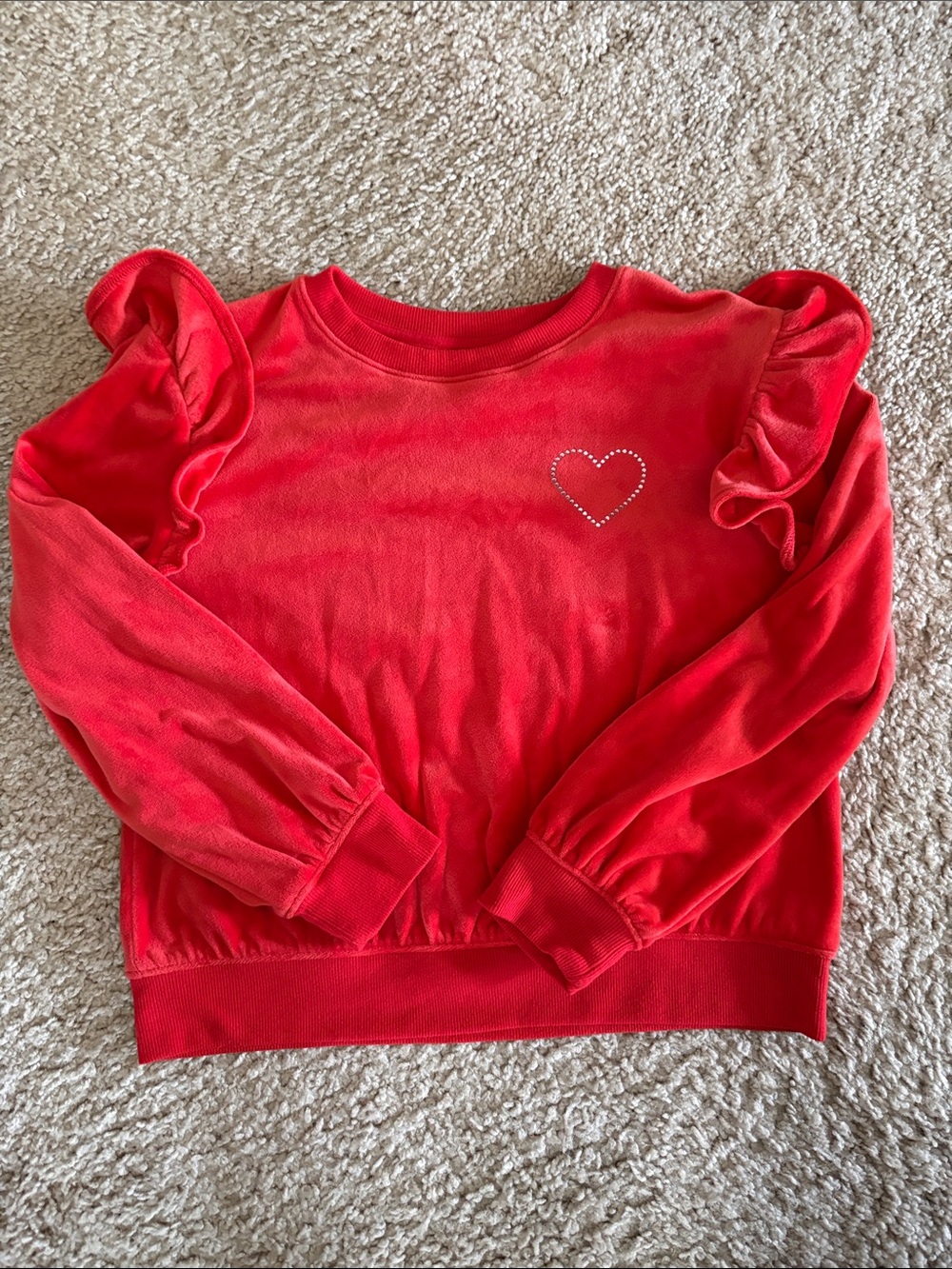Cat & Jack Red Ruffle Sleeve Sweatshirt with Heart Accent